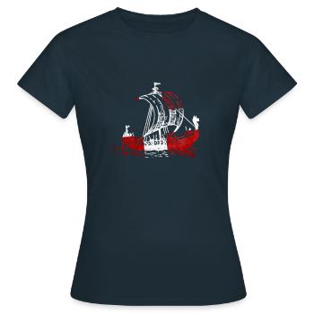 Dänemark Wikinger Schiff - Denmark Viking Ship - Frauen T-Shirt - Navy - Vorne - AI Model Female 172 dark (172cm)