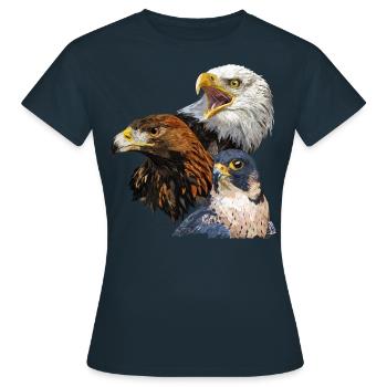 Pygargue à tête blanche, aigle royal et faucon pèlerin - T-shirt Femme - marine - Devant - AI Model Female 172 dark (172cm)