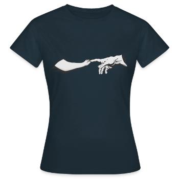 Gott, ein Hund und Michelangelo - Frauen T-Shirt - Navy - Vorne - AI Model Female 172 dark (172cm)