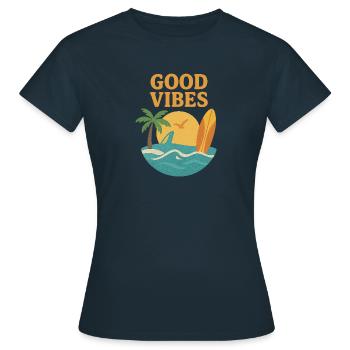 on the beach view - Women's T-Shirt - navy - Front - AI Model Female 172 dark (172cm)