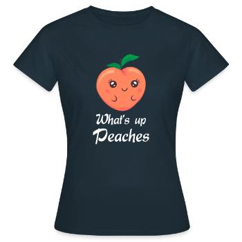 Was ist los Pfirsiche Pfirsich Fans Pfirsich - Frauen T-Shirt - Navy - Vorne - AI Model Female 172 dark (172cm)