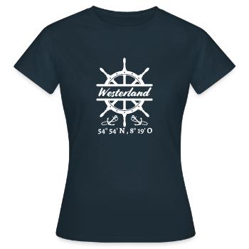 Volant, ancrages et coordonnées Westerland-Sylt - T-shirt Femme - marine - Devant - AI Model Female 172 dark (172cm)
