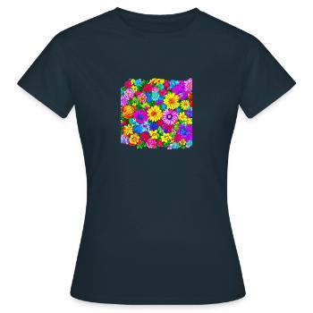 Flower Collage - Frauen T-Shirt - Navy - Vorne - AI Model Female 172 dark (172cm)