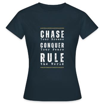Chase Your Dreams - Besiege deine Angst (Blattgold) - Frauen T-Shirt - Navy - Vorne - AI Model Female 172 dark (172cm)