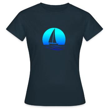 Segelboot Design mit blaugrünem Verlauf - Frauen T-Shirt - Navy - Vorne - AI Model Female 172 dark (172cm)