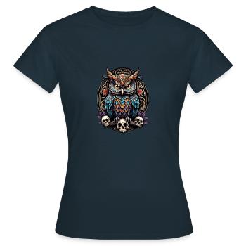 Hibou coloré décoratif avec crâne - T-shirt Femme - marine - Devant - AI Model Female 172 dark (172cm)
