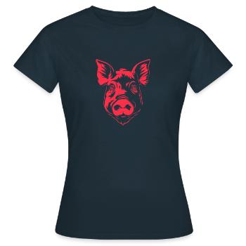 Lebendige rote Schwein-Illustration - Frauen T-Shirt - Navy - Vorne - AI Model Female 172 dark (172cm)