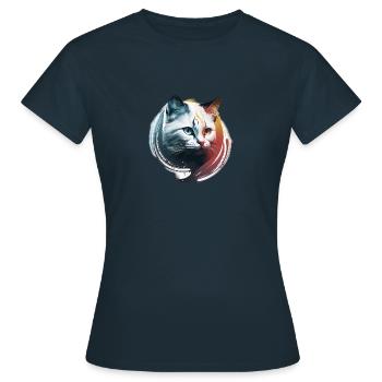 Weiße Katze Kontrast kalte Hitze - Frauen T-Shirt - Navy - Vorne - AI Model Female 172 dark (172cm)