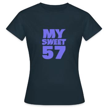 Age 57 - Women's T-Shirt - navy - Front - AI Model Female 172 dark (172cm)