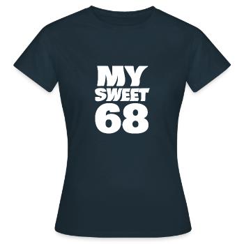 Age 68 - Women's T-Shirt - navy - Front - AI Model Female 172 dark (172cm)