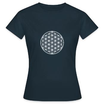 LEBENSBLUME WHITE - Frauen T-Shirt - Navy - Vorne - AI Model Female 172 dark (172cm)