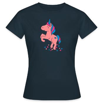 Stehendes Einhorn mit Glitzersternen - Frauen T-Shirt - Navy - Vorne - AI Model Female 172 dark (172cm)