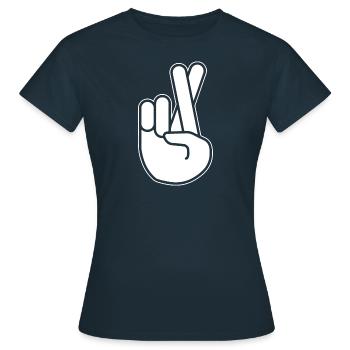 Gekreuzte Finger - nichts versprechen - Frauen T-Shirt - Navy - Vorne - AI Model Female 172 dark (172cm)