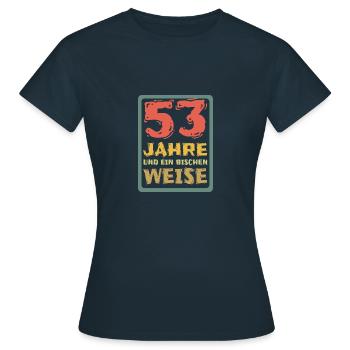 Age 53 - Women's T-Shirt - navy - Front - AI Model Female 172 dark (172cm)