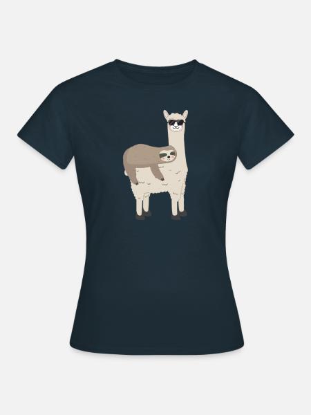 Lama et paresseux - Cadeau d’Alpagas Amusant Sloth - T-shirt Femme - marine