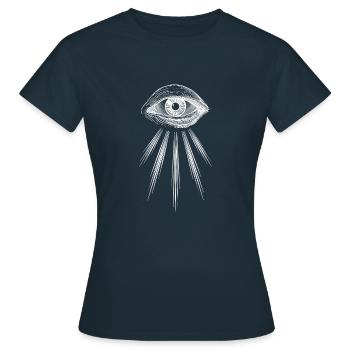 Das sehende Auge -- Var. III weiß - Frauen T-Shirt - Navy - Vorne - AI Model Female 172 dark (172cm)