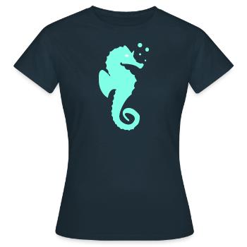Süsses türkis farbenes Seepferdchen mit Luftblasen - Frauen T-Shirt - Navy - Vorne - AI Model Female 172 dark (172cm)