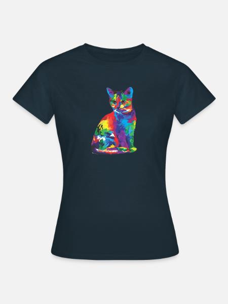 Regenbogen Katze - Frauen T-Shirt - Navy