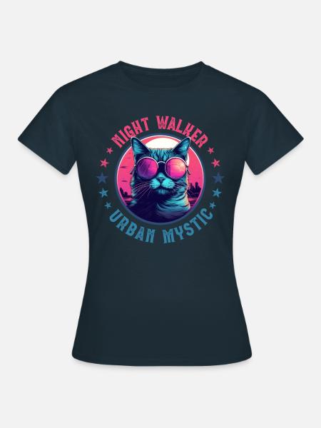 Stadtkatze mit rosaroter Brille bei Nacht in der Stadt - Frauen T-Shirt - Navy