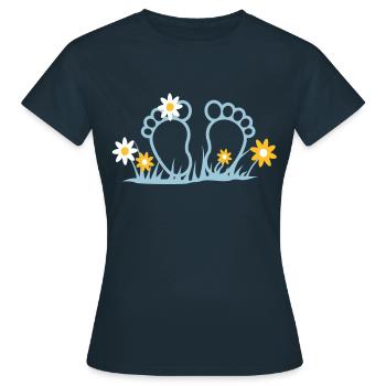 Zehen mit Blumen, Flower Power - Frauen T-Shirt - Navy - Vorne - AI Model Female 172 dark (172cm)