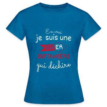 Super Infirmière qui Déchire - T-shirt Femme - bleu saphir antique chiné - Devant - AI Model Female 172 dark (172cm)
