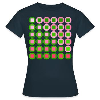 Cercles et carrés roses et verts dans le style Op Art - T-shirt Femme - marine - Devant - AI Model Female 172 dark (172cm)