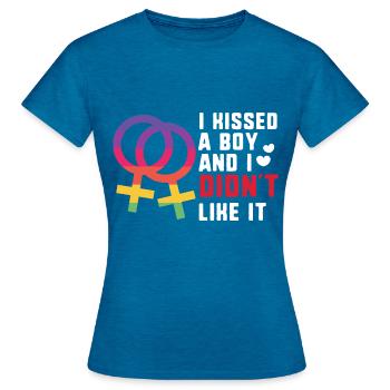 I KISSED A BOY AND I DIDNT LIKE IT / Lesbian, CSD - Women's T-Shirt - antique blue sapphire heather - Front - AI Model Female 172 dark (172cm)