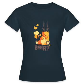 Bier Hirsch Bär Petz Geweih frech betrunken - Frauen T-Shirt - Navy - Vorne - AI Model Female 172 dark (172cm)