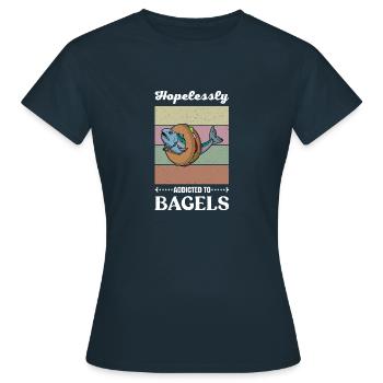 Delikatessen Israel Lachs Bagel Küche Spruch - Frauen T-Shirt - Navy - Vorne - AI Model Female 172 dark (172cm)