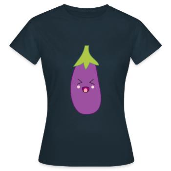 Kawaii aubergine Kawaii Légume Kawaii Autocollant - T-shirt Femme - marine - Devant - AI Model Female 172 dark (172cm)