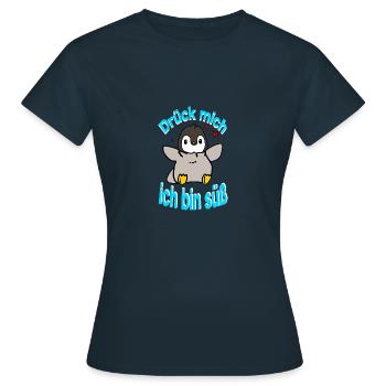Pinguin Drück mich - Frauen T-Shirt - Navy - Vorne - AI Model Female 172 dark (172cm)