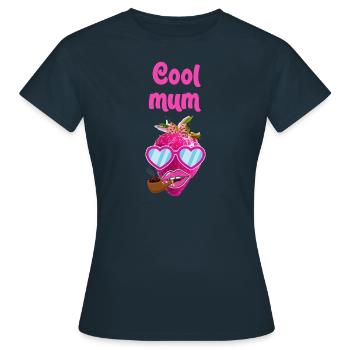 maman cool, pipe, fraise, pop-art, rose, lunettes de soleil - T-shirt Femme - marine - Devant - AI Model Female 172 dark (172cm)