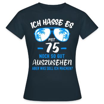 75. Geburtstag 75 - Frauen T-Shirt - Navy - Vorne - AI Model Female 172 dark (172cm)