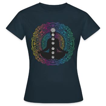 Meditation psychedelisch Om Rave Goa Konzentration - Frauen T-Shirt - Navy - Vorne - AI Model Female 172 dark (172cm)