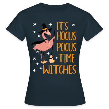 It's Hocus Pocus Time Witches Funny Flamingo - Frauen T-Shirt - Navy - Vorne - AI Model Female 172 dark (172cm)