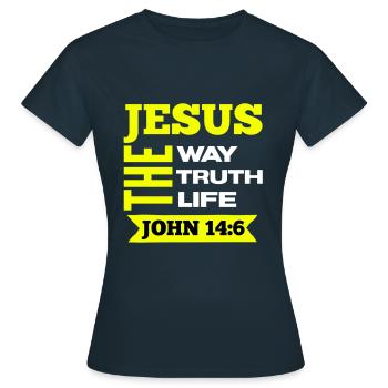Jesus, Jesus, Jesus Christian Christian Christian - Women's T-Shirt - navy - Front - AI Model Female 172 dark (172cm)