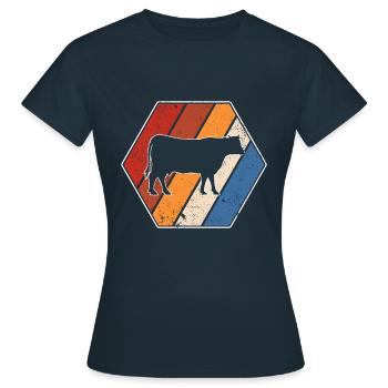 Rind Retro - Frauen T-Shirt - Navy - Vorne - AI Model Female 172 dark (172cm)
