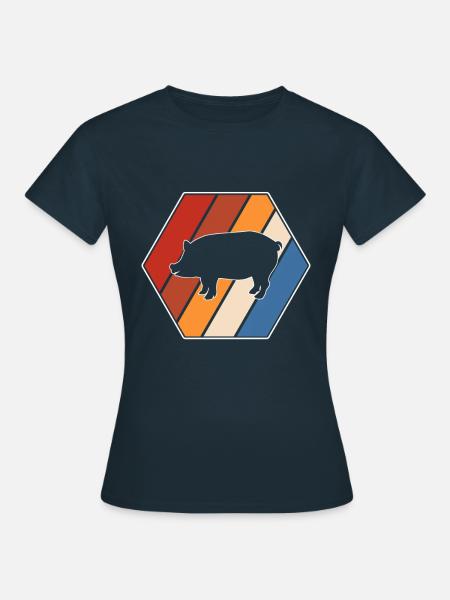 Schwein Retro - Frauen T-Shirt - Navy