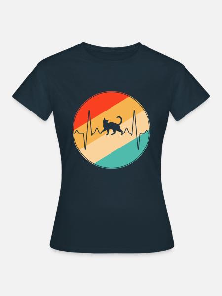 Katze Retro Herzschlag - Frauen T-Shirt - Navy