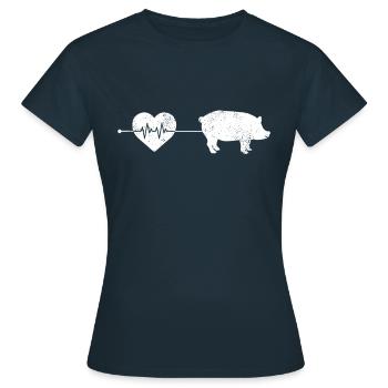 Schwein Herzschlag - Frauen T-Shirt - Navy - Vorne - AI Model Female 172 dark (172cm)