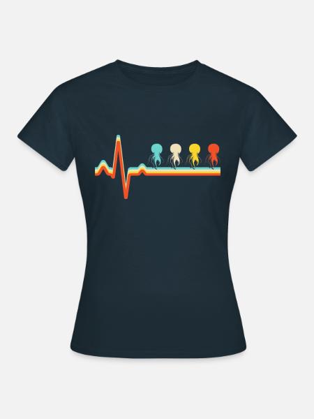 Qualle Retro Herzschlag - Frauen T-Shirt - Navy