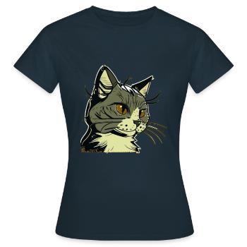 Cat in comic style - Women's T-Shirt - navy - Front - AI Model Female 172 dark (172cm)