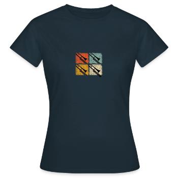Vintage Retro Posaune Posaunen Entwurf - Frauen T-Shirt - Navy - Vorne - AI Model Female 172 dark (172cm)