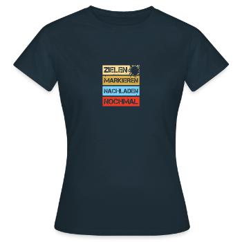 Zielen markieren Gotcha Paintballspieler Paintball - Frauen T-Shirt - Navy - Vorne - AI Model Female 172 dark (172cm)