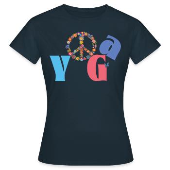 Yoga & Peace 🌸 Flower Power Style - Frauen T-Shirt - Navy - Vorne - AI Model Female 172 dark (172cm)