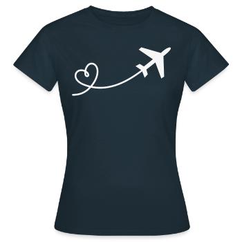 Flieger mit Herz Urlaub Reisen Fliegen Flugzeug - Frauen T-Shirt - Navy - Vorne - AI Model Female 172 dark (172cm)