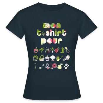 Mon t-shirt pour le jardin, cadeau femme jardinage - T-shirt Femme - marine - Devant - AI Model Female 172 dark (172cm)