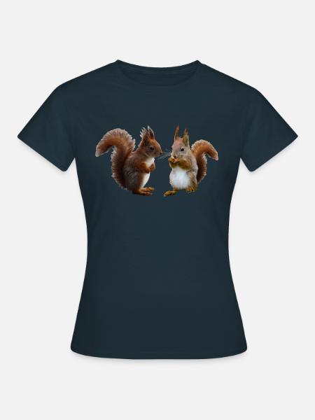 Eichhörnchen Pärchen, Eichhörnchen mit Nuss - Frauen T-Shirt - Navy