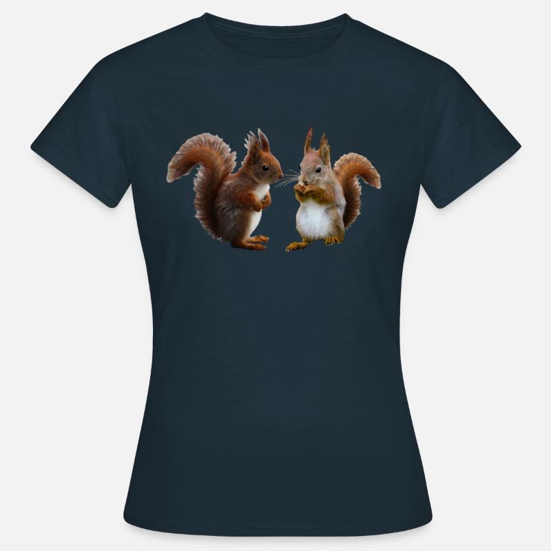 Eichhörnchen Pärchen, Eichhörnchen mit Nuss - Frauen T-Shirt - Navy