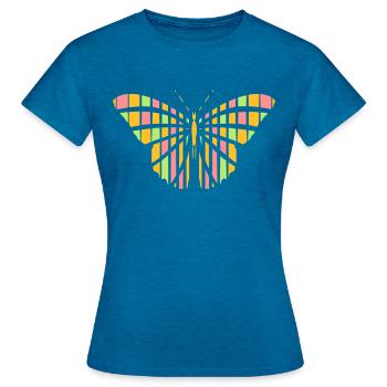 Schmetterlingsfarbblöcke - Frauen T-Shirt - Antikblaues Saphir meliert - Vorne - AI Model Female 172 dark (172cm)